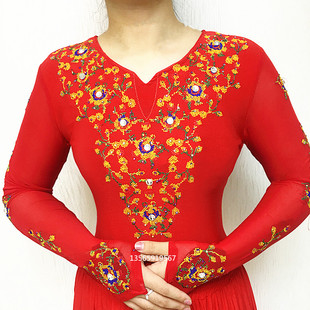 新疆长绒棉服装女士长袖，t恤上衣，服饰练功服广场舞蹈绣花民族