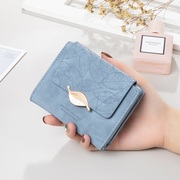 小清新钱包女短款2023日韩文艺时尚磨砂质感超薄折叠软皮卡夹