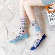 夏季法国艺术丝袜女薄款ab不对称玻璃丝，潮袜中筒袜