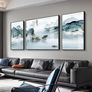 新中式客厅装饰画三联沙发背景墙挂画现代晶瓷画山水晶瓷壁画镶钻