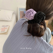 纯手工法式缎面发夹2024高端玫瑰花朵边夹侧边发卡后脑勺盘发