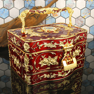 复古欧式首饰盒可上锁多层宫廷风高档精致耳环收纳盒结婚用放黄金