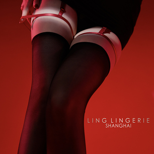 绫「绊」3d红黑撞色绑带腿环百搭一体，吊带袜黑丝高筒丝袜