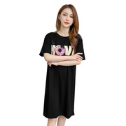 2024夏季韩版连衣裙女装，宽松中长款短袖，t恤裙黑色显瘦大码裙