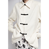 apozi白色新中式女装黑白，盘扣长袖衬衫女秋冬设计感小众国风衬衣