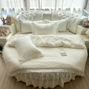 韩版圆形床上用品四件套2米直径，圆床笠纯色夹棉2.2米直径，圆床裙4
