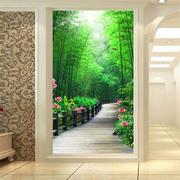 3d立体中式无缝竹林玄关走廊竖版大型壁画壁纸墙纸影视背景墙布