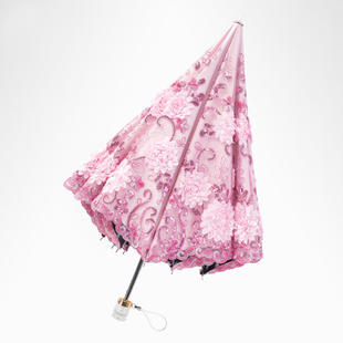 双层太阳伞防晒紫外线洋伞刺绣，蕾丝黑胶女神遮阳伞，女折叠晴雨两用