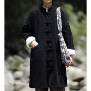 冬季中国风加绒保暖宽松长款风衣新中式唐装长衫男禅修僧侣居士服