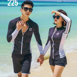 情侣款泳衣女分体保守三件套长袖冲浪服韩国温泉，游泳装男士bikini