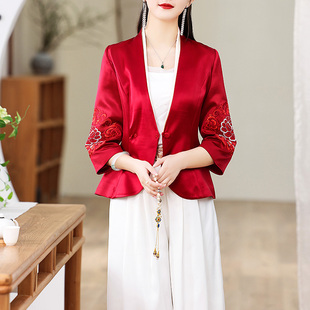 唐装女中国风夏装新中式上衣套装裙两件套茶服改良汉服复古短外套