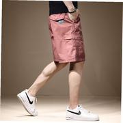 高端小众设计感砖红色休闲工装短裤男士夏季重磅宽松直筒五分中裤