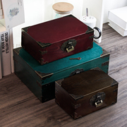 实木带锁小木盒复古盒子，大储物箱收纳盒收藏木盒子木质木盒大仿古
