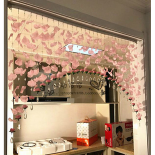 布质成套粉色网红花瓣帘隔断玄关婚房布艺装饰橱窗入户门店铺帘