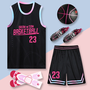 黑粉色23号球衣篮球，男球服男一套定制篮球，运动背心秋冬篮球服套装