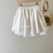 2024夏季女童纯棉裙子儿童INS蕾丝边蛋糕裙韩系 三层白色半身裙