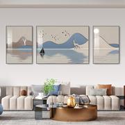 背有靠山客厅装饰画大气沙发背景墙，挂画高级感三联画抽象山水壁画