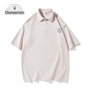 DORAEMON/哆啦A梦短袖polo衫男2024夏季潮流刺绣logo半截袖T