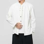中国风男装唐装立领盘扣白衬衫男长袖中式复古棉麻衬衣休闲薄外套