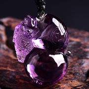 天然紫水晶貔貅皮休葫芦福禄吊坠紫晶项链挂坠大颗粒水晶男女饰品