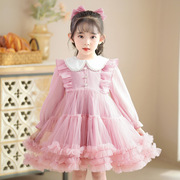 女童公主裙娃娃领长袖雪纺，蛋糕裙短款网纱蓬蓬裙甜美可爱花童礼服