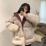 两面穿棉衣棉服女冬季韩系短款，小个子港风连帽学生面包服棉袄外套