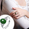 天然和田玉碧玉镀银，镶嵌绿宝石开口戒指女环蛋面翡翠绿玉髓色戒指