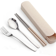 单人装不锈钢便携餐具套装筷子，三件套叉子勺子，筷子盒学生收纳盒
