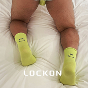lockon虎熊2双装荧光绿字母，笑脸男士夏季运动袜熊袜棉袜子多巴胺