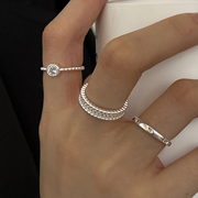 巨好搭！S925纯银闪钻叠带单圈戒指女时尚锆石ins潮冷淡风食指环