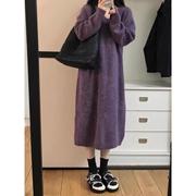 SOLENELARA法式温柔女神高级感V领针织紫色长袖连衣裙女秋季显瘦