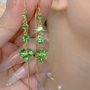 高级感绿色水晶流苏耳线气质长款耳环小众设计时尚百搭显脸瘦耳饰
