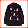 羊毛衫女半高领套头，毛衣酱紫色小熊，图案2023年秋冬季ol大码