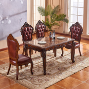 定制实木大理石台面餐桌椅鱼浮雕餐桌豪华餐椅组合一桌四六椅成套