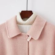 粉色双面羊毛大衣女2023年秋冬中长款高端气质，无羊绒毛呢外套
