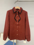 砖红色学院风衬衣女春秋款2024年设计感长袖减龄别致上衣
