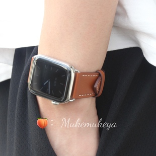 适用苹果手表简约iwatch表带，男士宽版头层，牛皮真皮applewatch表带