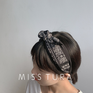 Miss Tura韩国进口布艺复古图腾印花蝴蝶结发箍小清新森系头箍