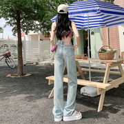 浅色牛仔裤女夏季薄款2023年窄版直筒高腰显瘦宽松垂感阔腿裤