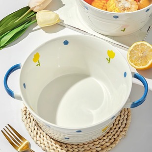 陶瓷双耳汤碗家用高颜值面碗大碗大号泡面碗清新餐具螺蛳粉碗汤盆
