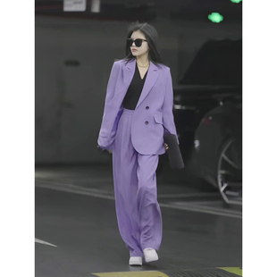 香芋紫设计感西装套装女2022小个子高级感休闲西服阔腿裤女装