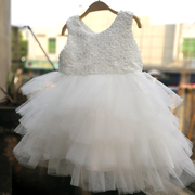 女童韩版礼服白色婚纱公主，连衣裙蓬蓬纱裙六一幼儿园毕业礼服