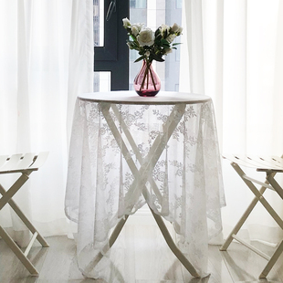 复古网纱镂空白色蕾丝布玫瑰桌布，野餐布盖布，摆拍背景布法式(布法式)