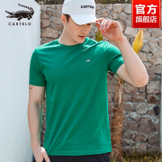 鳄鱼男士t恤短袖男潮牌，丝光棉体恤衫2022夏季男装绿色上衣薄