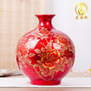 水晶釉陶瓷器落地花瓶，摆件中国红色，景德镇客厅插花新中式结婚
