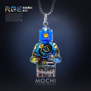 mochi原创潮品y2k赛博朋克，风项链炫彩霓虹感机器人，吊坠潮牌钥匙扣