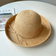 太阳帽女卷边拉菲草帽子夏天帽子圆顶韩版户外遮阳帽防晒沙滩帽潮