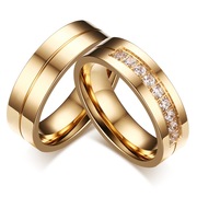 couplering简约钛钢情侣戒指对戒电镀金色戒指，镶锆石饰品cr-054