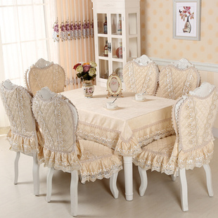 欧式餐桌布艺椅垫椅套套装，高档椅子套茶几，布圆桌布餐椅套加大