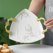 欧式宫廷风描金陶瓷水果盘创意下午茶点糕点盘家用客厅茶几零食盘